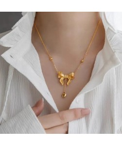 Bow Knot Heart Tassel Necklace