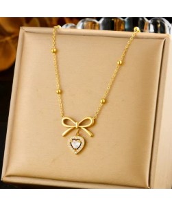 Diamond Bowknot Beads Chain Necklace