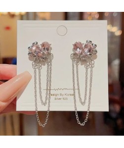 Pink Water Drop Earrings Creative Chain Tassel Earrings