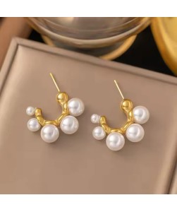 C Shape Pearl Hoop Earrings
