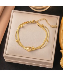 Double Layer Round Bead Snake Chain Bracelet
