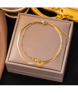 Double Layer Snake Chain Love Charm Bracelet