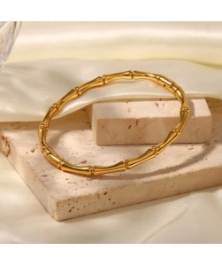 Gold Bamboo-Inspired Bangle Bracelet