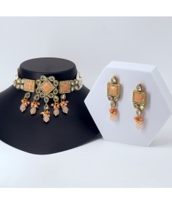 Peach Glow – Royal Square Kundan Choker Set