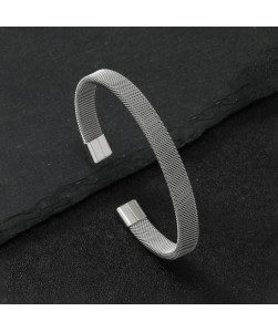 Silver Plated Stainless Steel Anti Tarnish Mesh Statement Cuff Bracelet For Men